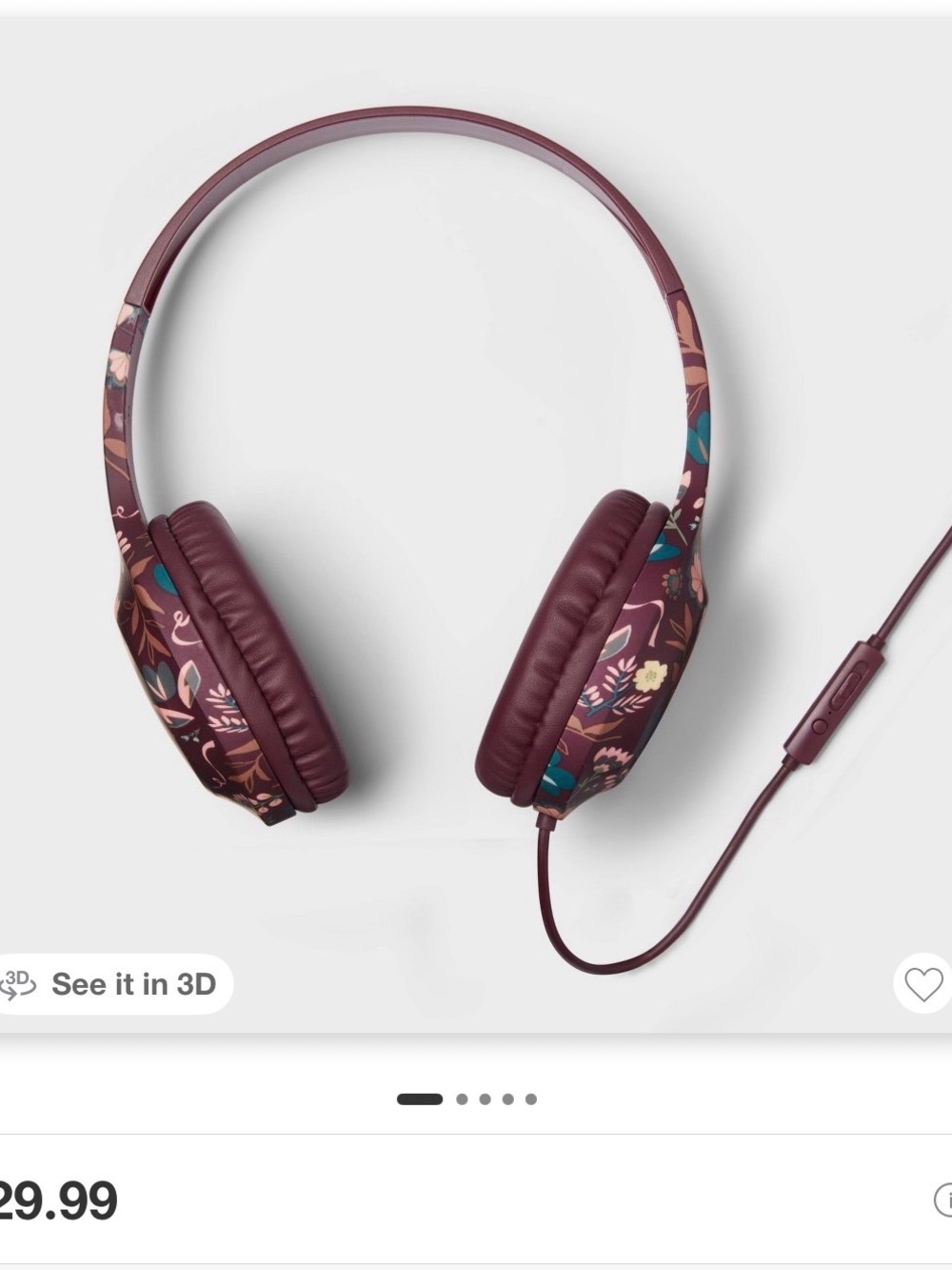 heyday Wired On-Ear Headphones in Burgundy Floral